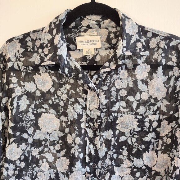 Denim & Supply Ralph Lauren Sheer Floral Blouse Western Boho Indie Size Small - Picture 3 of 6